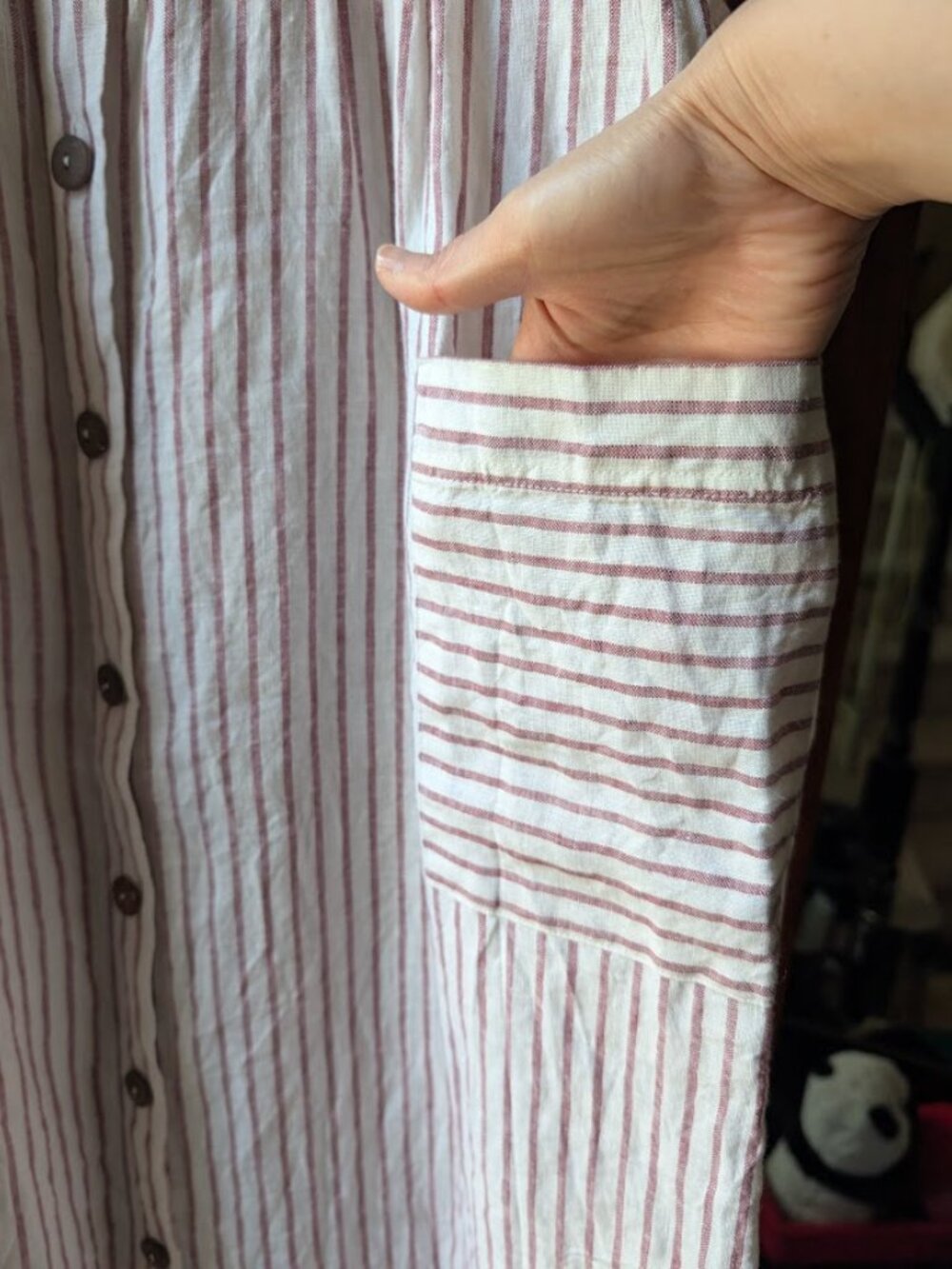Artisan NY Linen Jumper Dress Red White Stripes Button Front Lagen Look Sz:4 - Picture 5 of 14